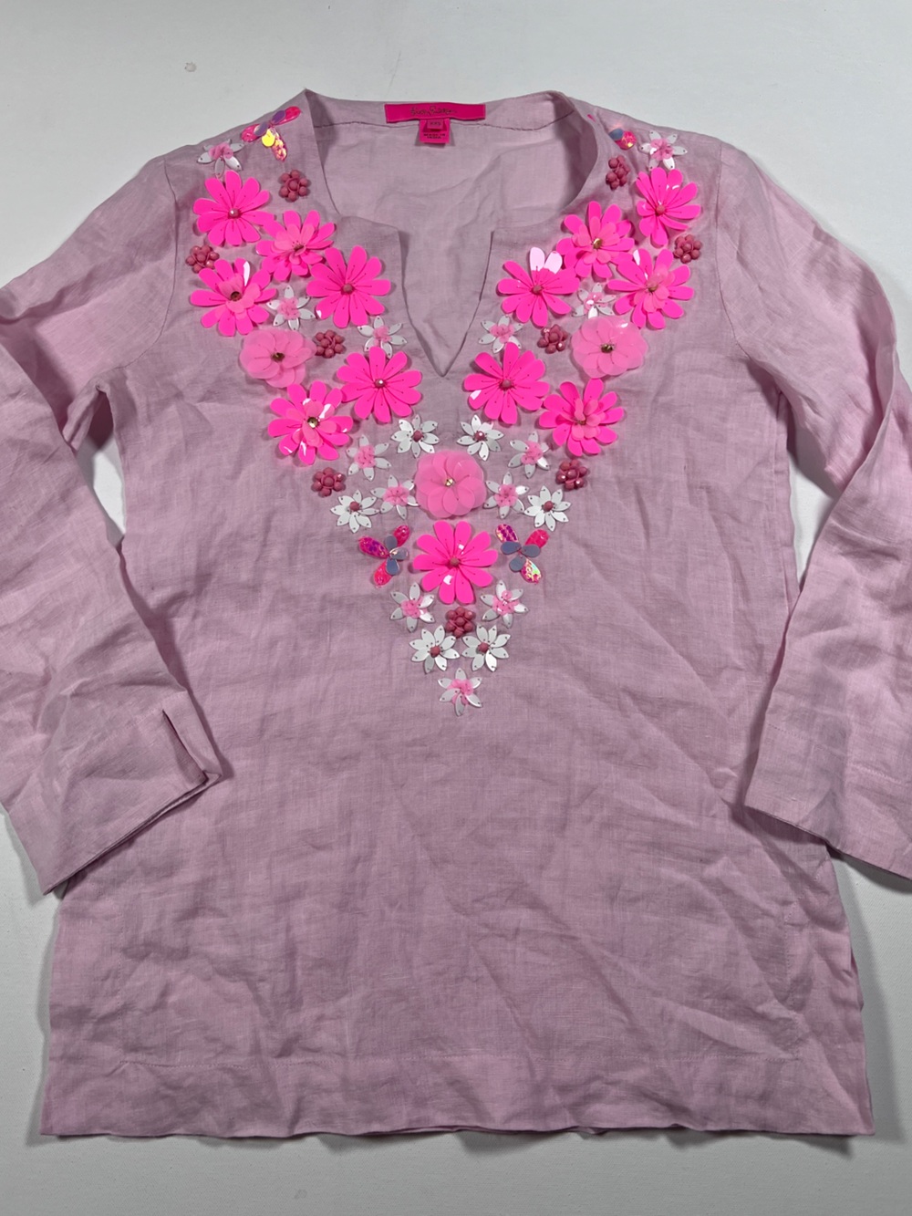 Lilly Pulizter Amelia Island Linen Pink Tunic XXS
